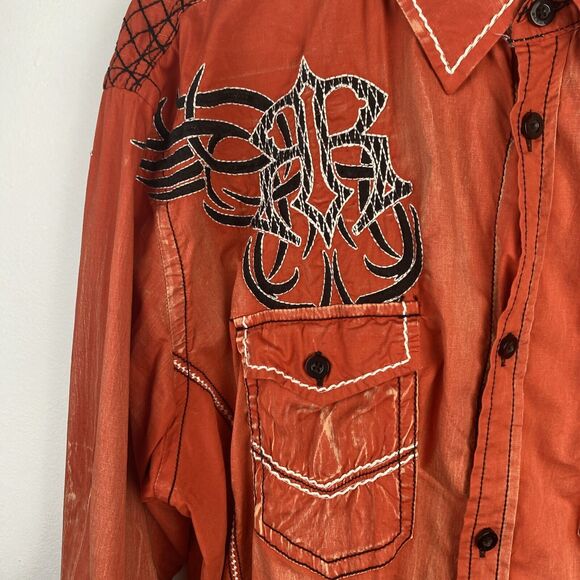 Roar‎ Shirt Orange Signature Edition Embroidered Long Sleeve Shirt Y2K Grunge XL - Picture 6 of 16